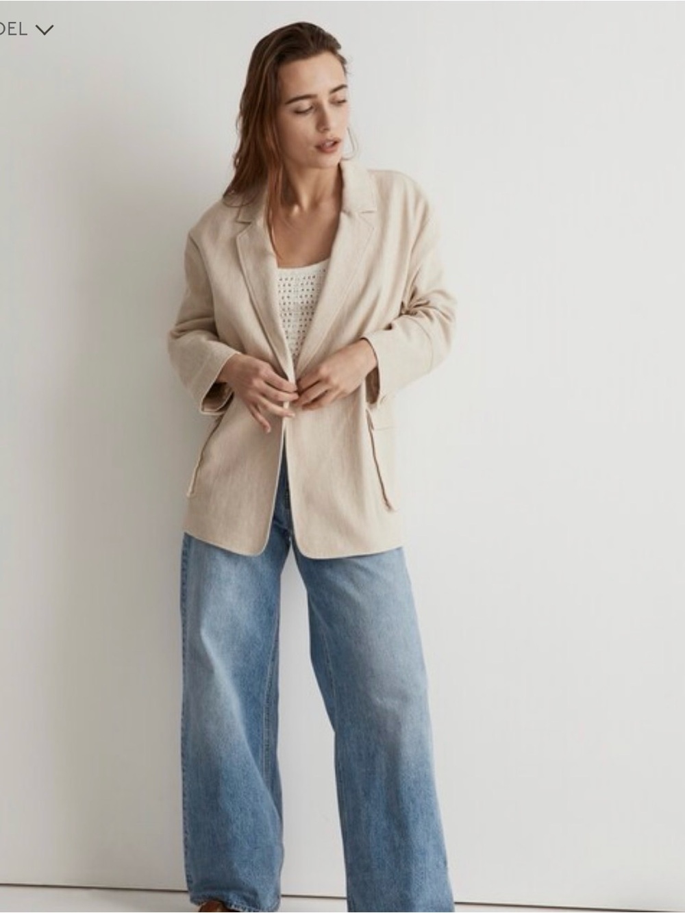 Madewell Double-Breasted Blazer in linen/cotton,oatmeal color,XL,lined